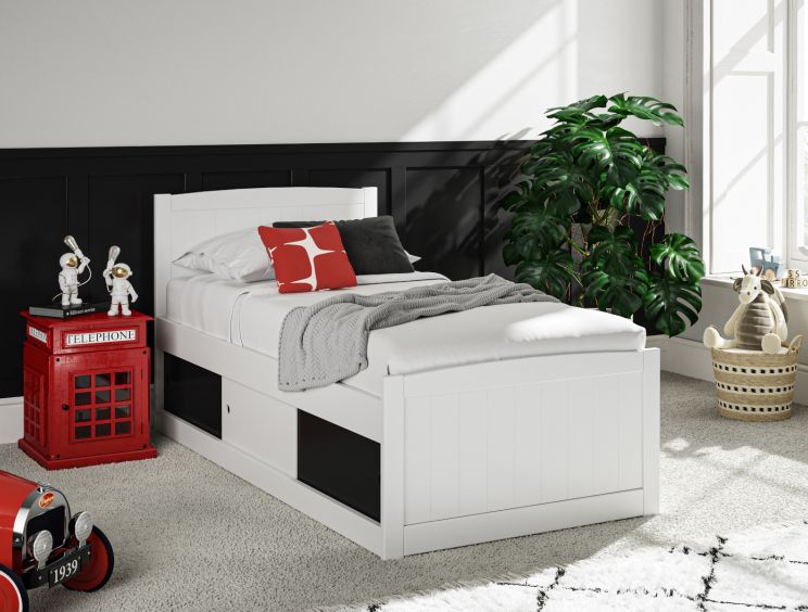 Maxistore 3 Door White Black Wooden Storage Single Bed Frame