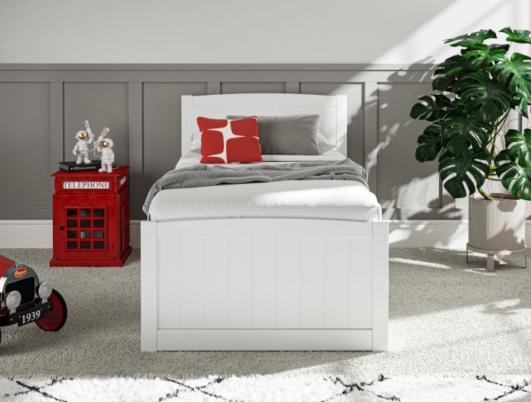 Grey wooden single bed sales with storage