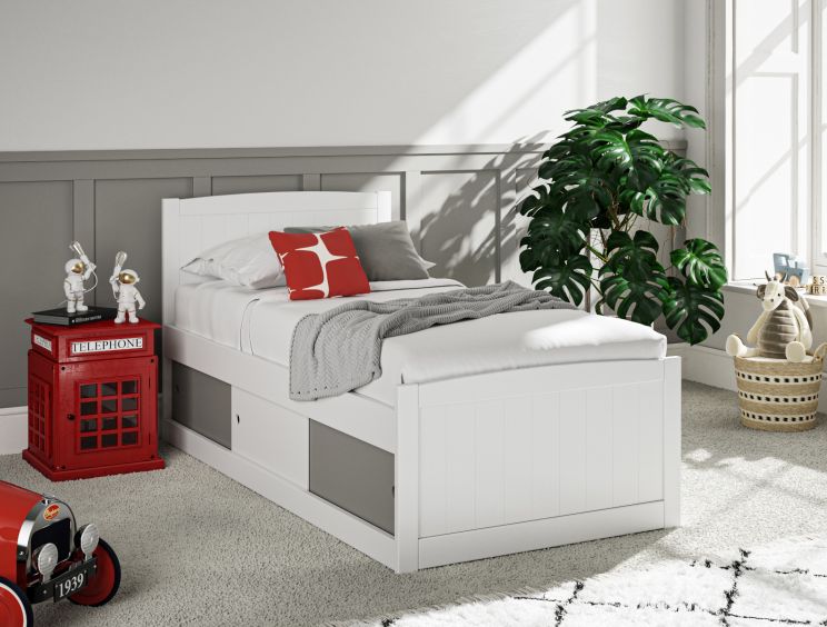 King size bed store white with storage