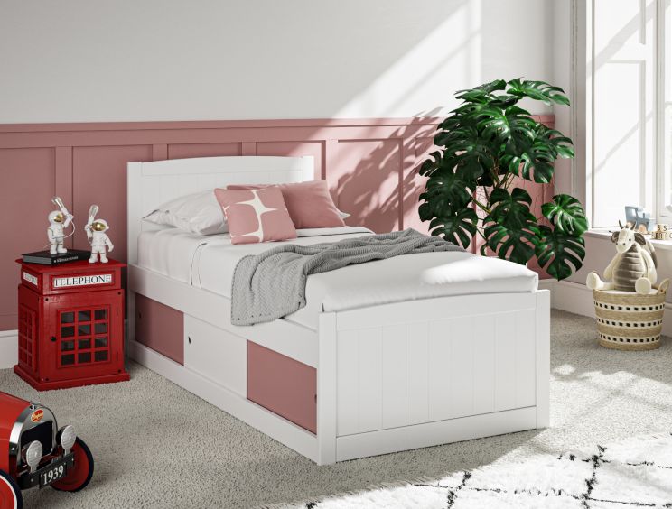Maxistore 3 Door White Pink Wooden Storage Single Bed Frame