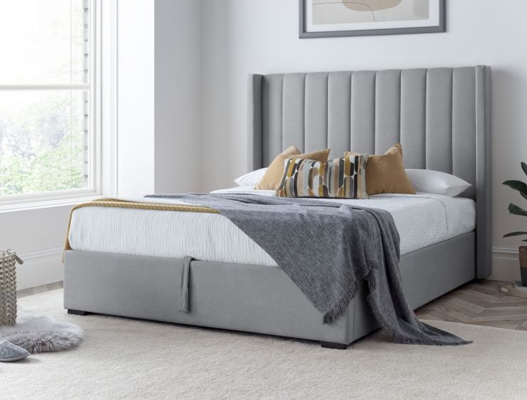 Maya Winged Ottoman Light Grey - King Bed Frame Only