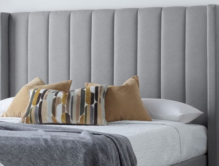 Maya Winged Ottoman Light Grey - King Bed Frame Only