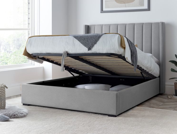 Maya Winged Ottoman Light Grey - King Bed Frame Only