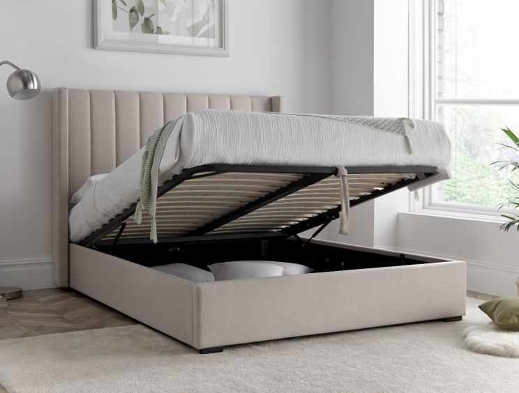 Maya Winged Ottoman Natural - Double Bed Frame Only