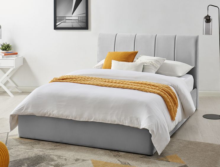Mayfair Ottoman Silver Grey Velvet Upholstered Double Bed Frame Only