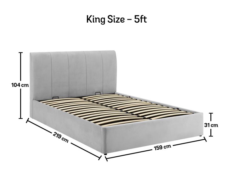 Mayfair Ottoman Silver Grey Velvet Upholstered King Size Bed Frame Only