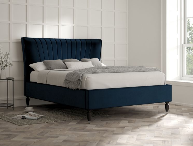 Melbury Upholstered Bed Frame - Compact Double Bed Frame Only - Velvet Navy