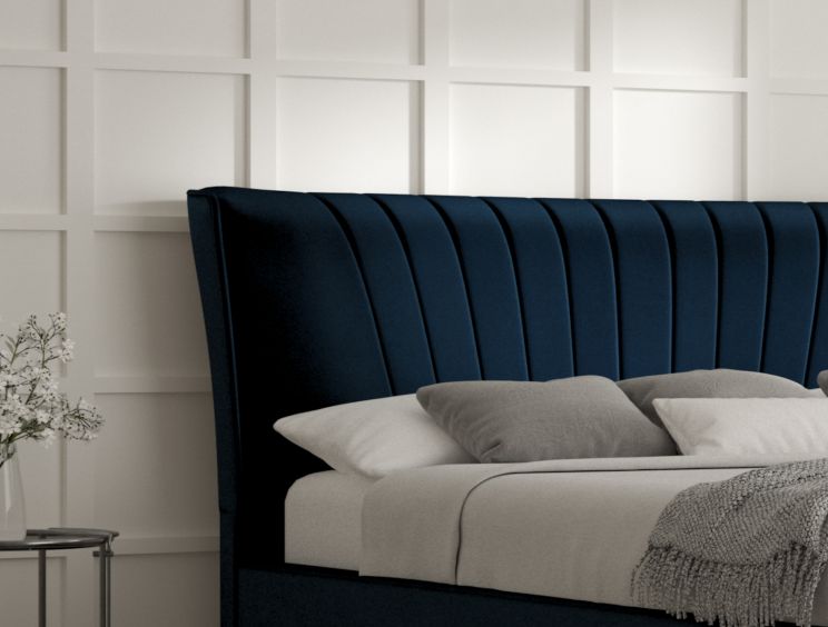 Melbury Upholstered Bed Frame - Compact Double Bed Frame Only - Velvet Navy