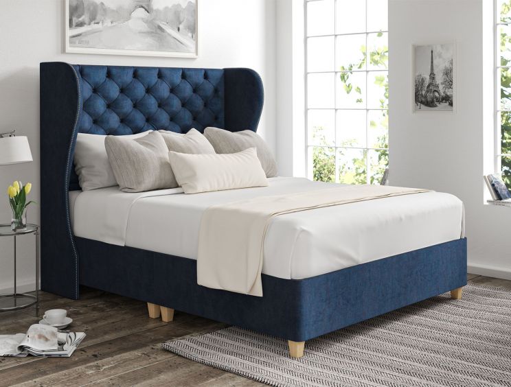 Miami Winged Heritage Royal Upholstered Double Floor Standing Headboard and Shallow Base On Legs