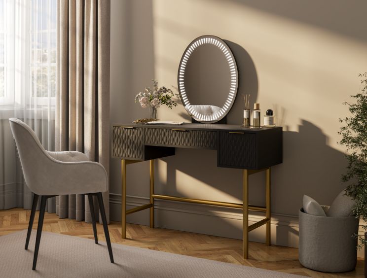 Miami 3 Drawer Black and Gold Dressing Table Including Mirror