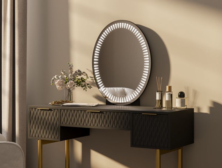Miami 3 Drawer Black and Gold Dressing Table Including Mirror