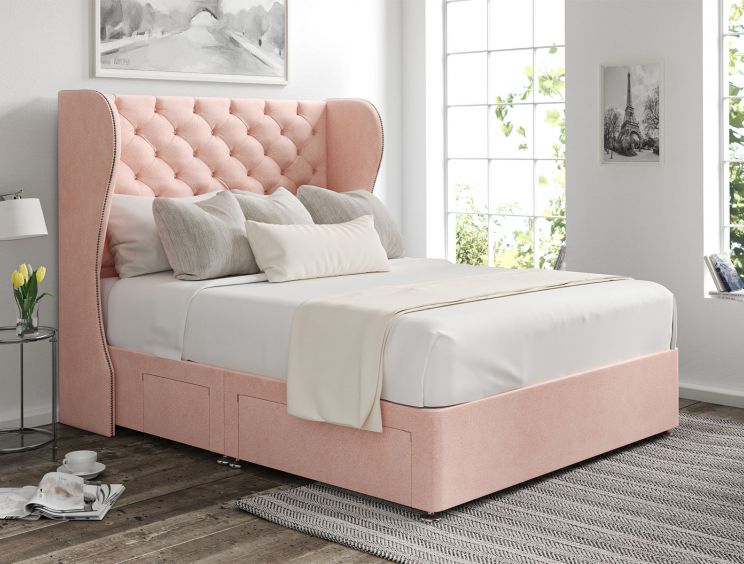 Miami Winged Arlington Candyfloss Upholstered Super King Size Headboard and Continental 2+2 Drawer Base