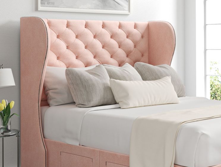 Miami Winged Arlington Candyfloss Upholstered Double Headboard and Continental 2+2 Drawer Base