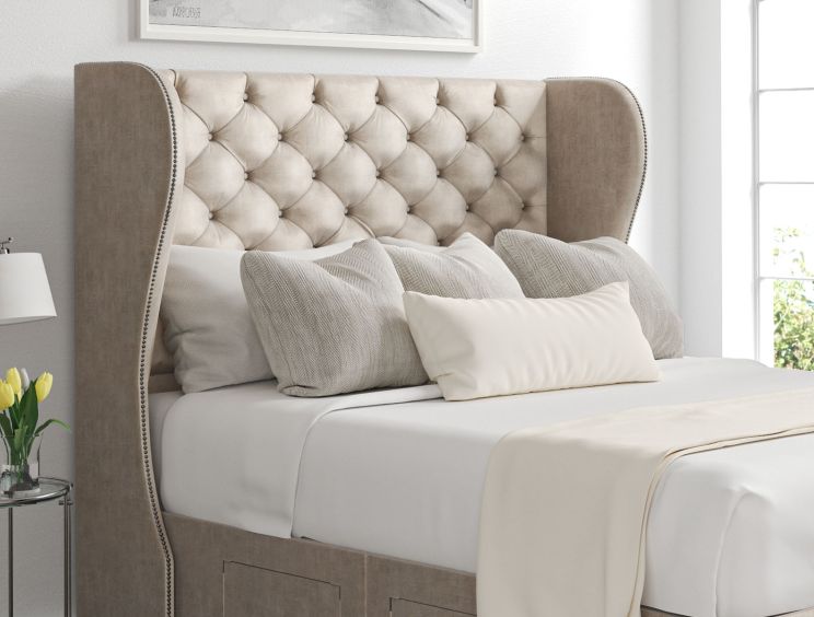 Miami Winged Heritage Mink Upholstered Single Headboard and Non-Storage Base