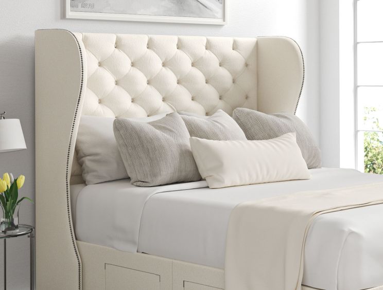 Miami Winged Teddy Cream Upholstered Compact Double Headboard and Non-Storage Base