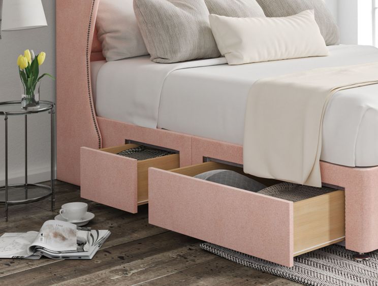 Miami Winged Arlington Candyfloss Upholstered Compact Double Headboard and Continental 2+2 Drawer Base
