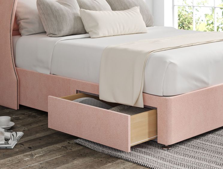 Miami Winged Arlington Candyfloss Upholstered Double Headboard and 2 Drawer Base