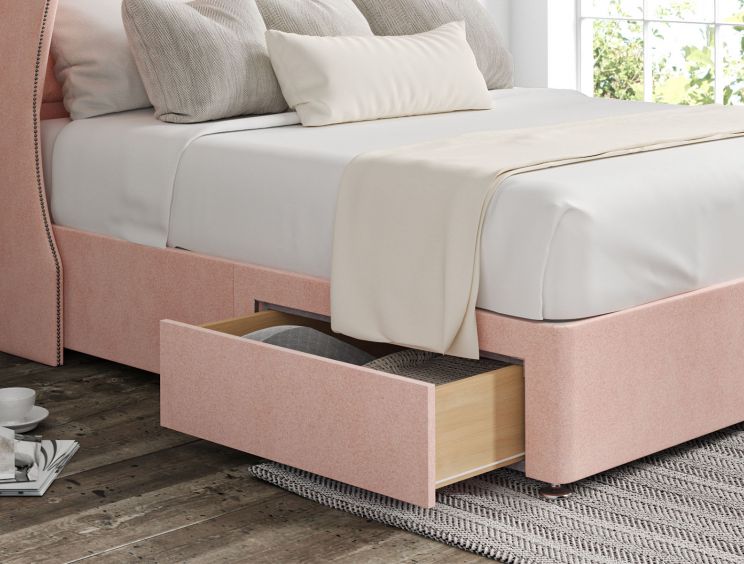 Miami Winged Arlington Candyfloss Upholstered Super King Size Headboard and 2 Drawer Base