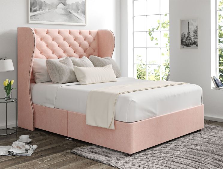 Miami Winged Arlington Candyfloss Upholstered Compact Double Headboard and Non-Storage Base