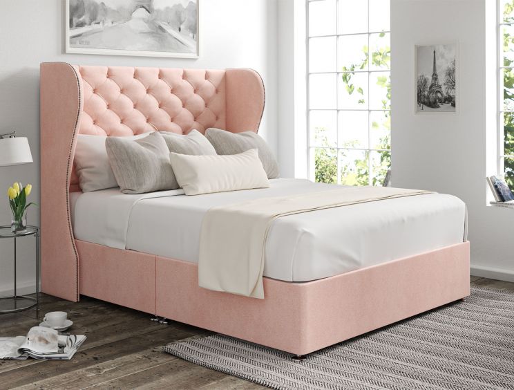 Miami Winged Arlington Candyfloss Upholstered Super King Size Headboard and Non-Storage Base