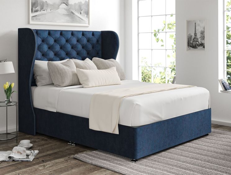 Miami Winged Heritage Royal Upholstered Compact Double Headboard and Non-Storage Base