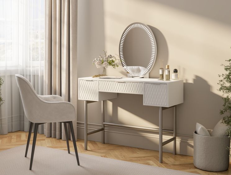 Miami 3 Drawer White and Silver Dressing Table Including Mirror