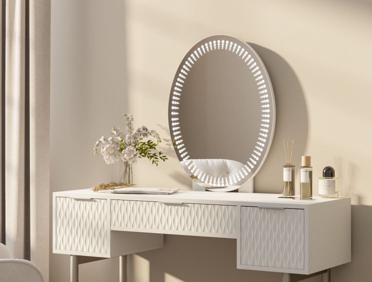 Miami 3 Drawer White and Silver Dressing Table Including Mirror