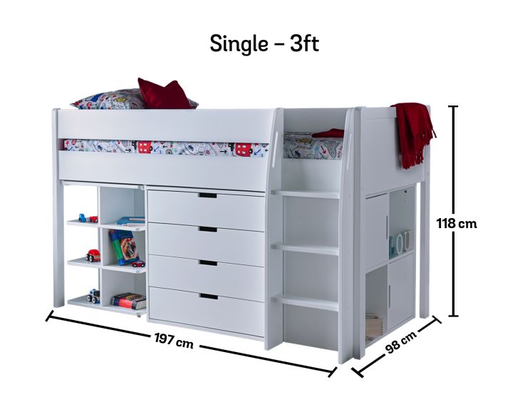 Montana Mid Sleeper Bed Frame Including Desk, 4 Drawer Chest and 2 Door Quad Unit