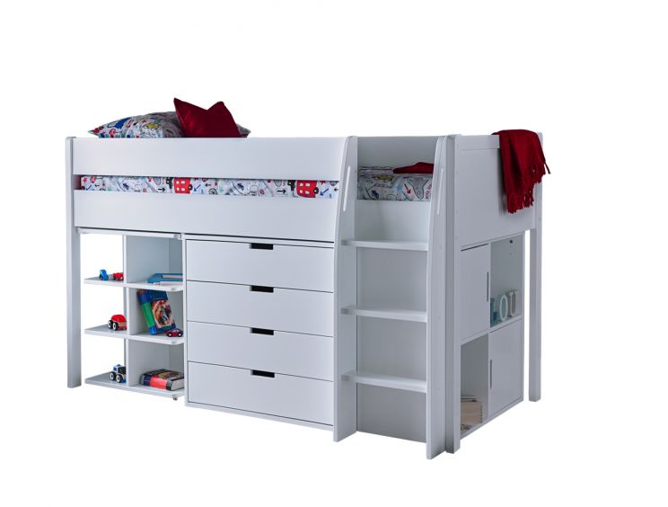 Montana Mid Sleeper Bed Frame Including Desk, 4 Drawer Chest and 2 Door Quad Unit