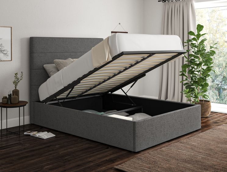 Milano Arran Pebble Upholstered Ottoman Compact Double Bed Frame Only