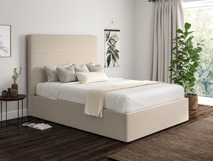 Milano Boucle Ivory Upholstered Ottoman Compact Double Bed Frame Only