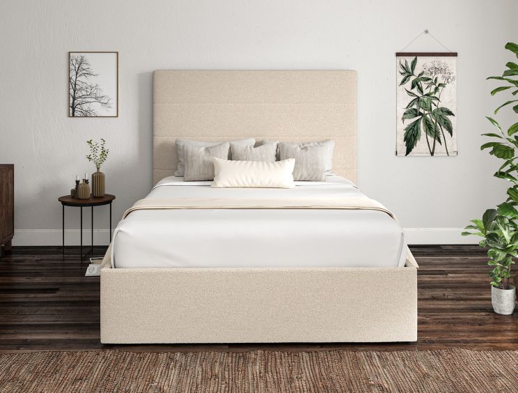 Milano Boucle Ivory Upholstered Ottoman Compact Double Bed Frame Only