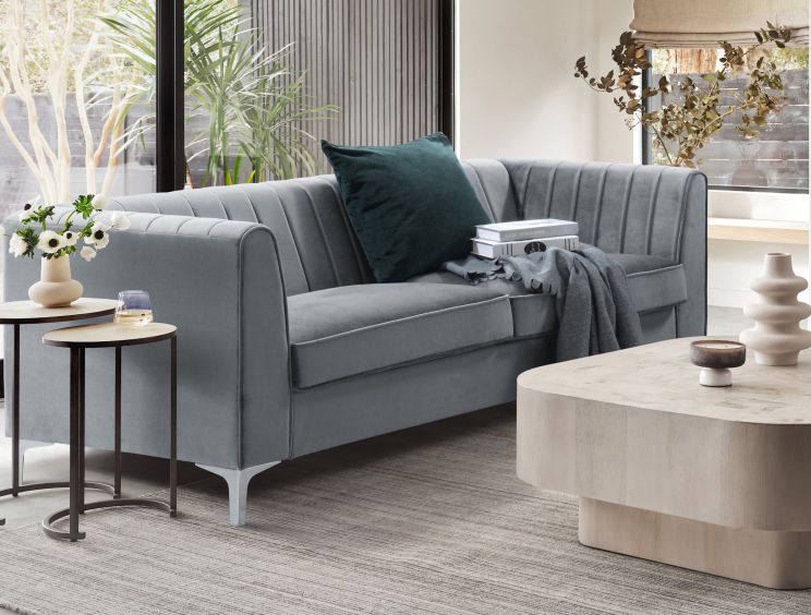 Milano Grey Velvet 3 Seater Sofa