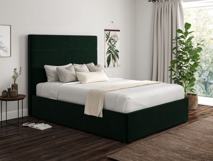 Milano Hugo Bottle Green Upholstered Ottoman Compact Double Bed Frame Only