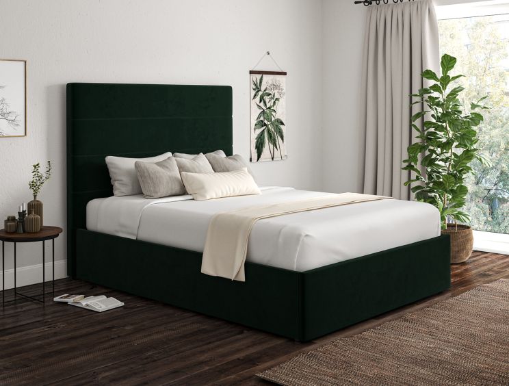 Milano Hugo Bottle Green Upholstered Ottoman King Size Bed Frame Only