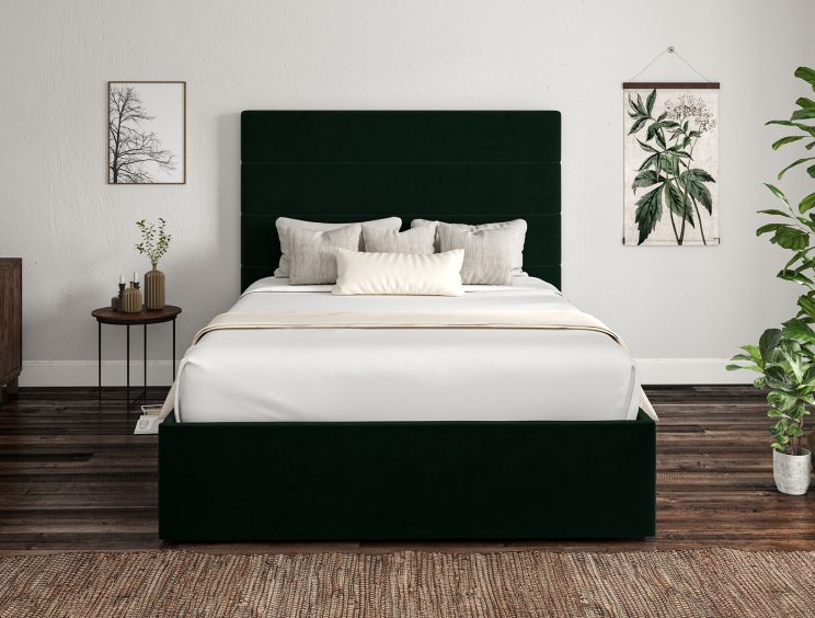 Milano Hugo Bottle Green Upholstered Ottoman King Size Bed Frame Only