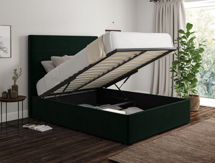 Milano Hugo Bottle Green Upholstered Ottoman King Size Bed Frame Only