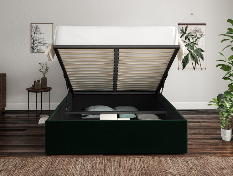 Milano Hugo Bottle Green Upholstered Ottoman King Size Bed Frame Only