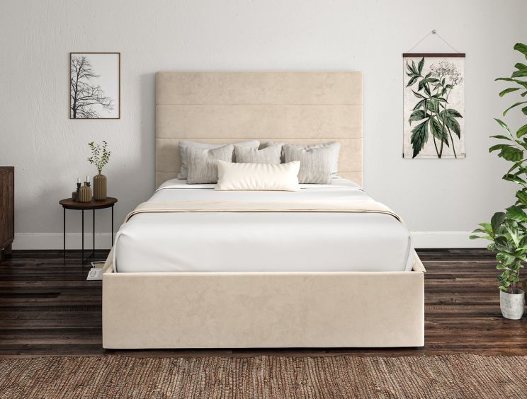Milano Hugo Ivory Upholstered Ottoman Double Bed Frame Only