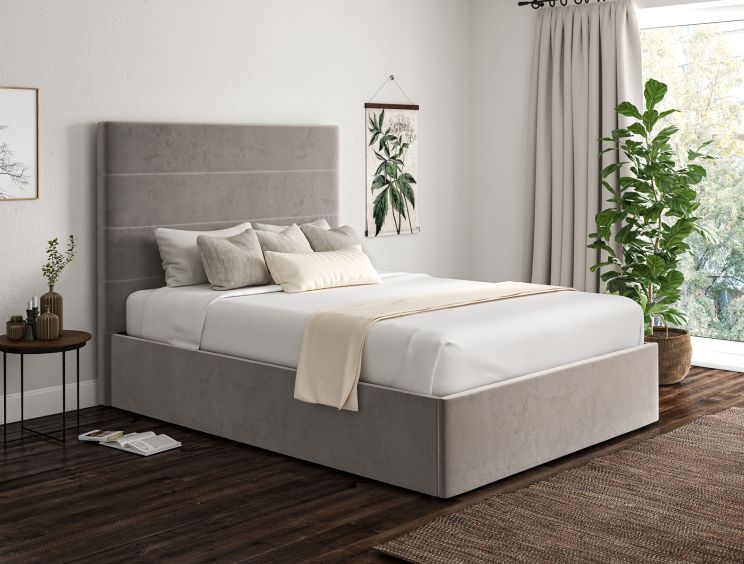 Milano Hugo Platinum Upholstered Ottoman Compact Double Bed Frame Only