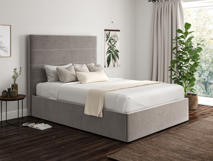 Milano Hugo Platinum Upholstered Ottoman Double Bed Frame Only