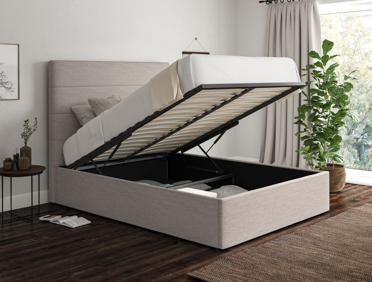 Milano Linea Fog Upholstered Ottoman Compact Double Bed Frame Only