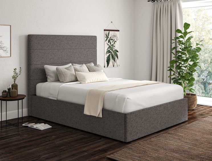 Milano Trebla Charcoal Upholstered Ottoman Compact Double Bed Frame Only