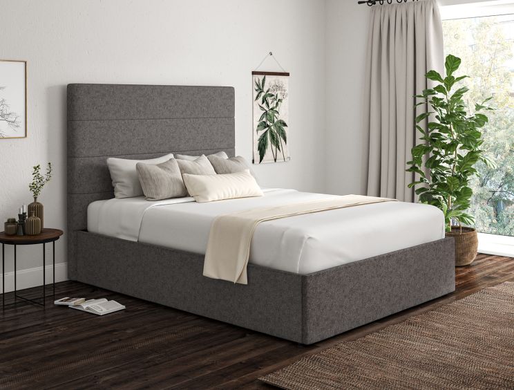 Milano Trebla Charcoal Upholstered Ottoman Compact Double Bed Frame Only