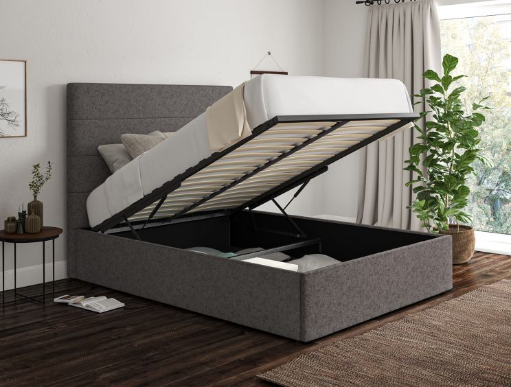 Milano Trebla Charcoal Upholstered Ottoman Compact Double Bed Frame Only