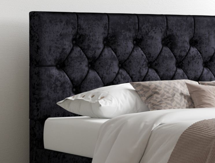 York Ottoman Ebony Mirazzi Velvet Super King Size Bed Frame Only