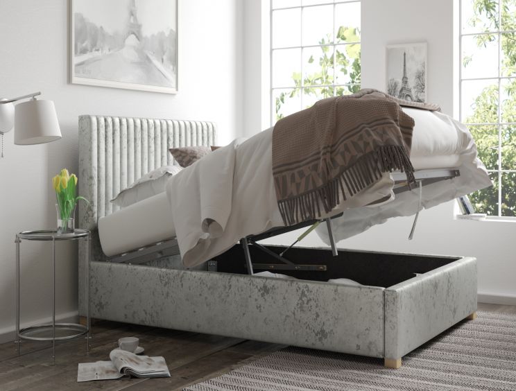 Levisham Ottoman Silver Mirazzi Velvet Compact Double Bed Frame Only