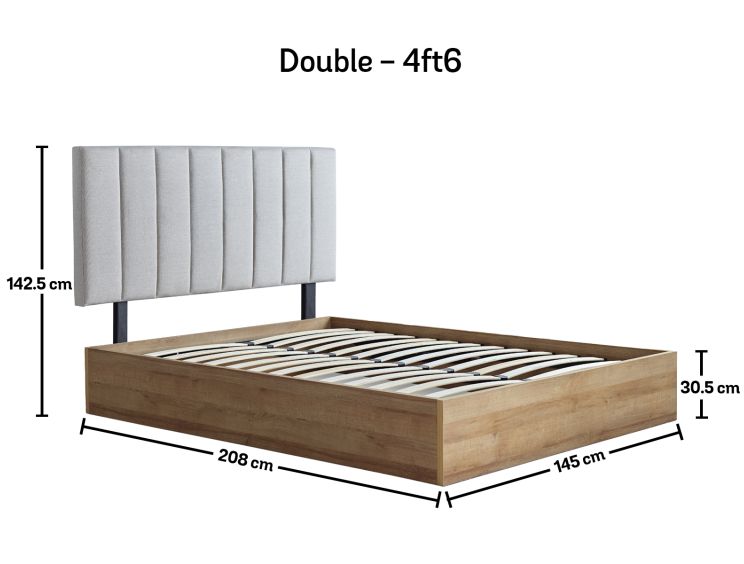 Molle Oak Finish Ottoman Including Headboard - Double Bed Frame