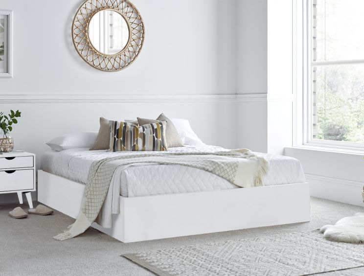 White bed frame shop with drawers queen