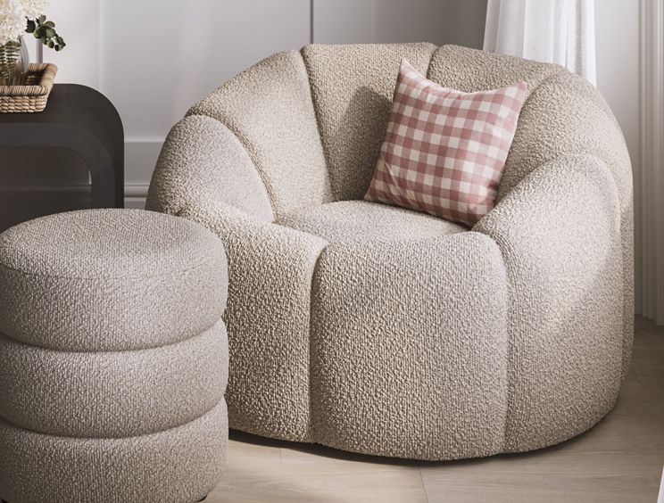 Southwold Buff Boucle Upholstered Swivel Chair